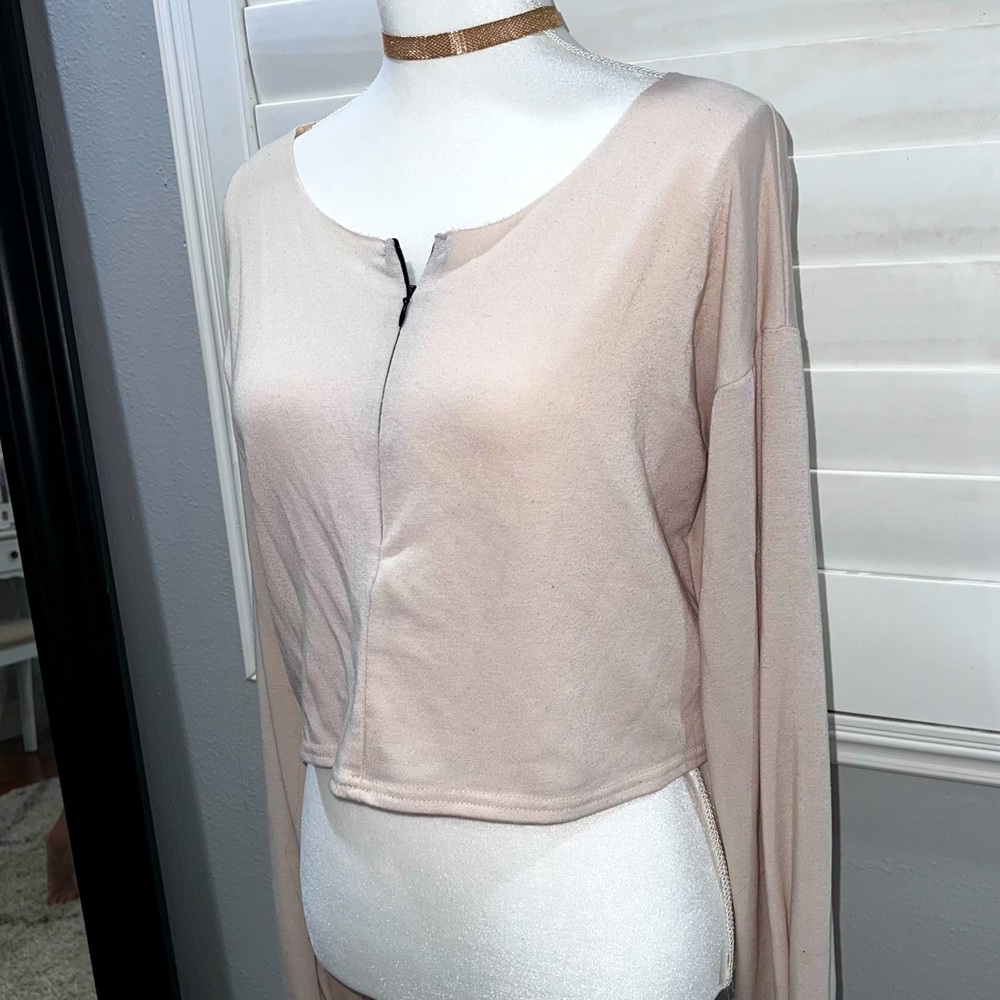 Cream Zip Crop